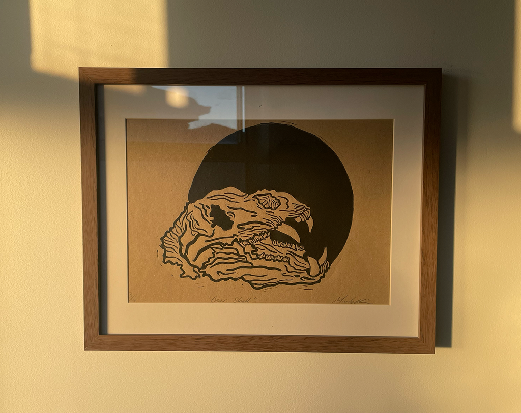 Bear Skull Linocut Print