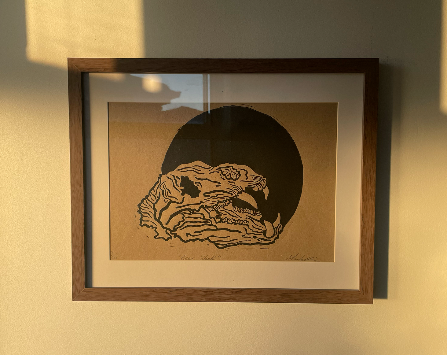 Bear Skull Linocut Print